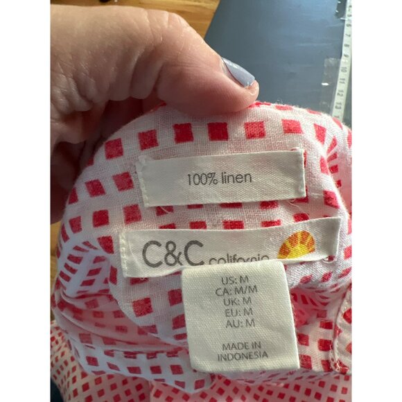 C&C California Red & White Checkered Linen Button-Up Shirt M Coastal Beach - Picture 7 of 11